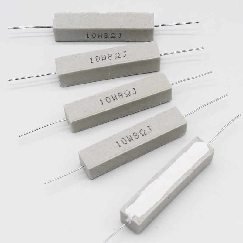 Dimlove Cement Resistor,10 PCS 10W 8 Ohm 5% Axial Lead Wire Resistor White Wound Fixed Ceramic Cement Resistors Wirewound Cement Power Resistors Flame Heat Moisture Resistance Precharge Horizontal Resistors - Image 4
